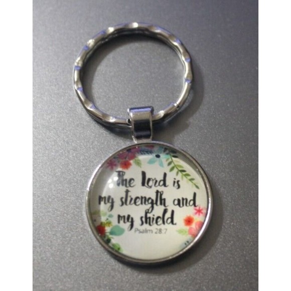 Bible Verse Bubble Keychain Christian Alloy Ring The Lord Is My Strength NIP - Picture 2 of 3